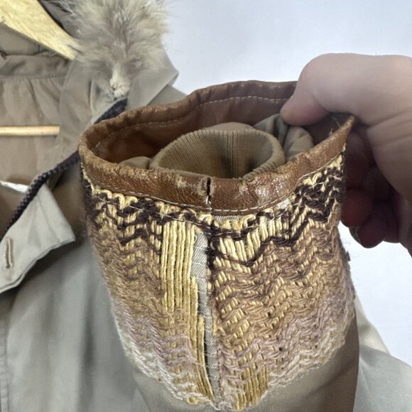 Vintage Down Parka Real Fur Hood Men’s 38 Beige Knit Trim 80s Warm - Picture 5 of 10